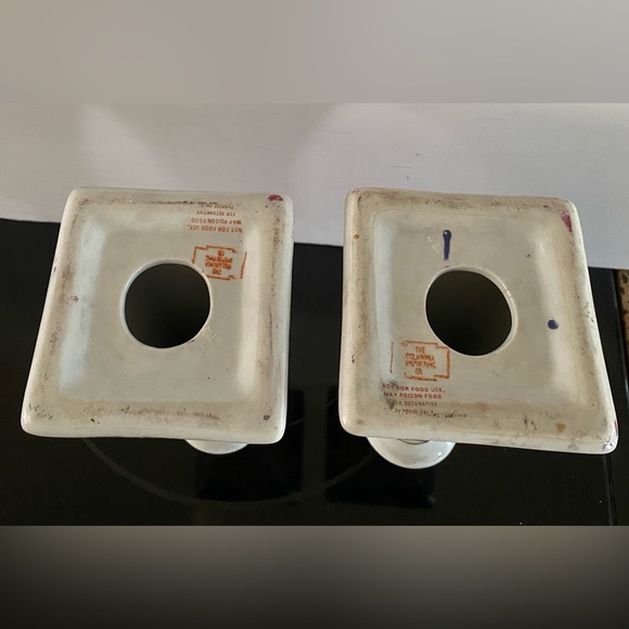Vintage Oklahoma Importing Company Hand Painted Ceramic 8.5” Pair Candle Holders - Picture 4 of 9